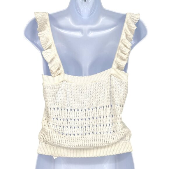 7 For All Mankind Crochet Ruffle Sleeveless Open Knit Top Ecru XS - Picture 6 of 12